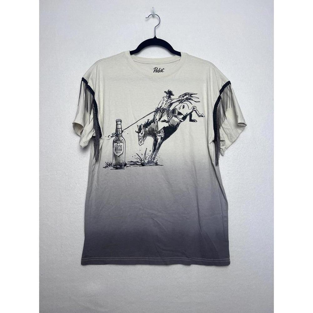 Lonestar Brewing Co Graphic Tee with Fringe Short Sleeve Size Small